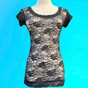 Black lace mesh t shirt
